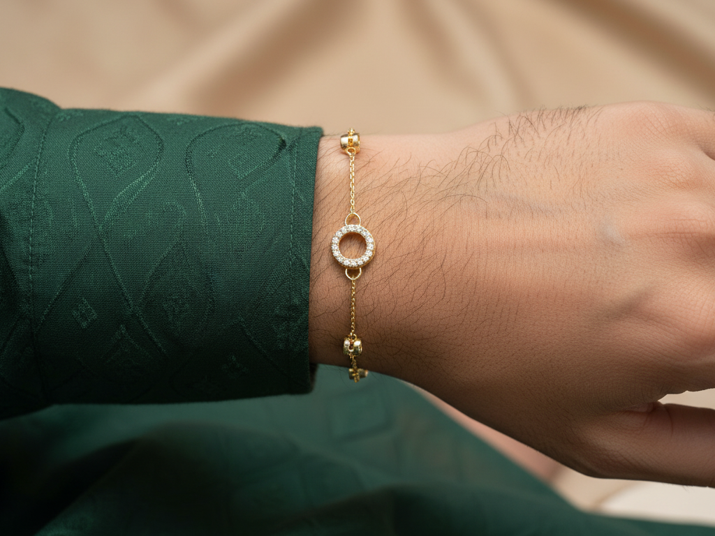 CZ Circle 925 Sterling Silver Rakhi for Brother | Gold Plated