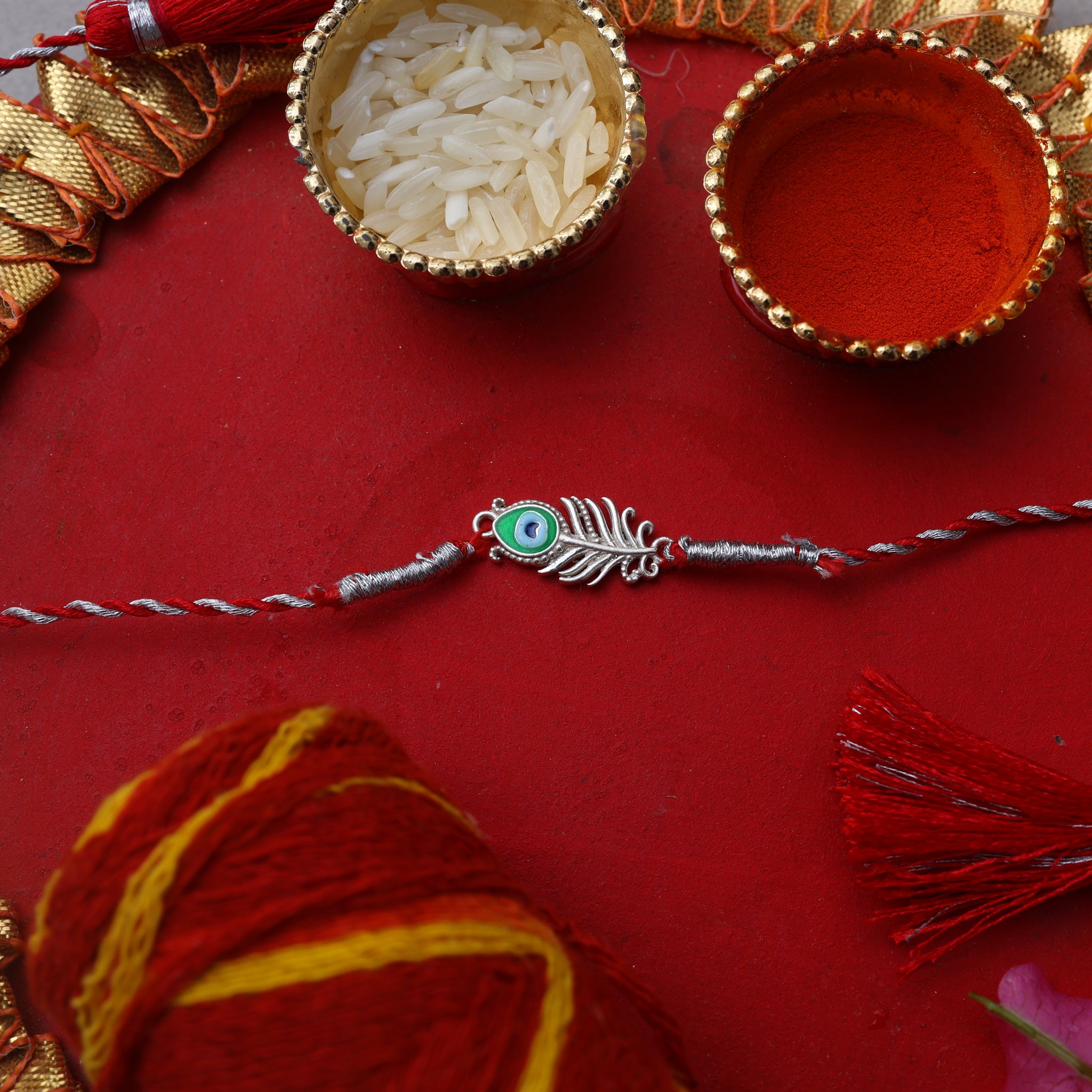 Evil Eye Feather Rakhi in 925 Silver with Zircon for Brother