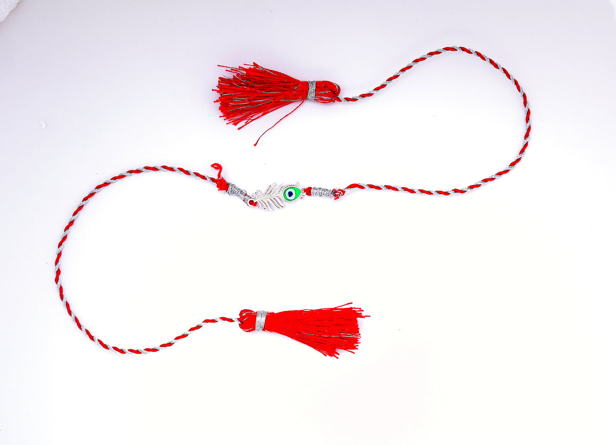 Mor pankh rakhi in 925 silver with zircon for brother