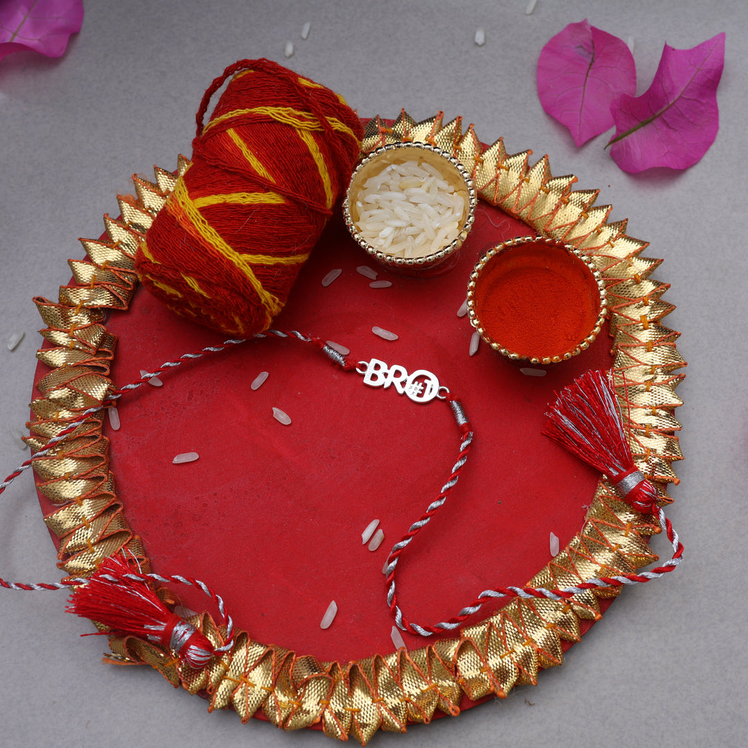 BRO #1 925 Silver Rakhi for Brother | Red Thread Tassel