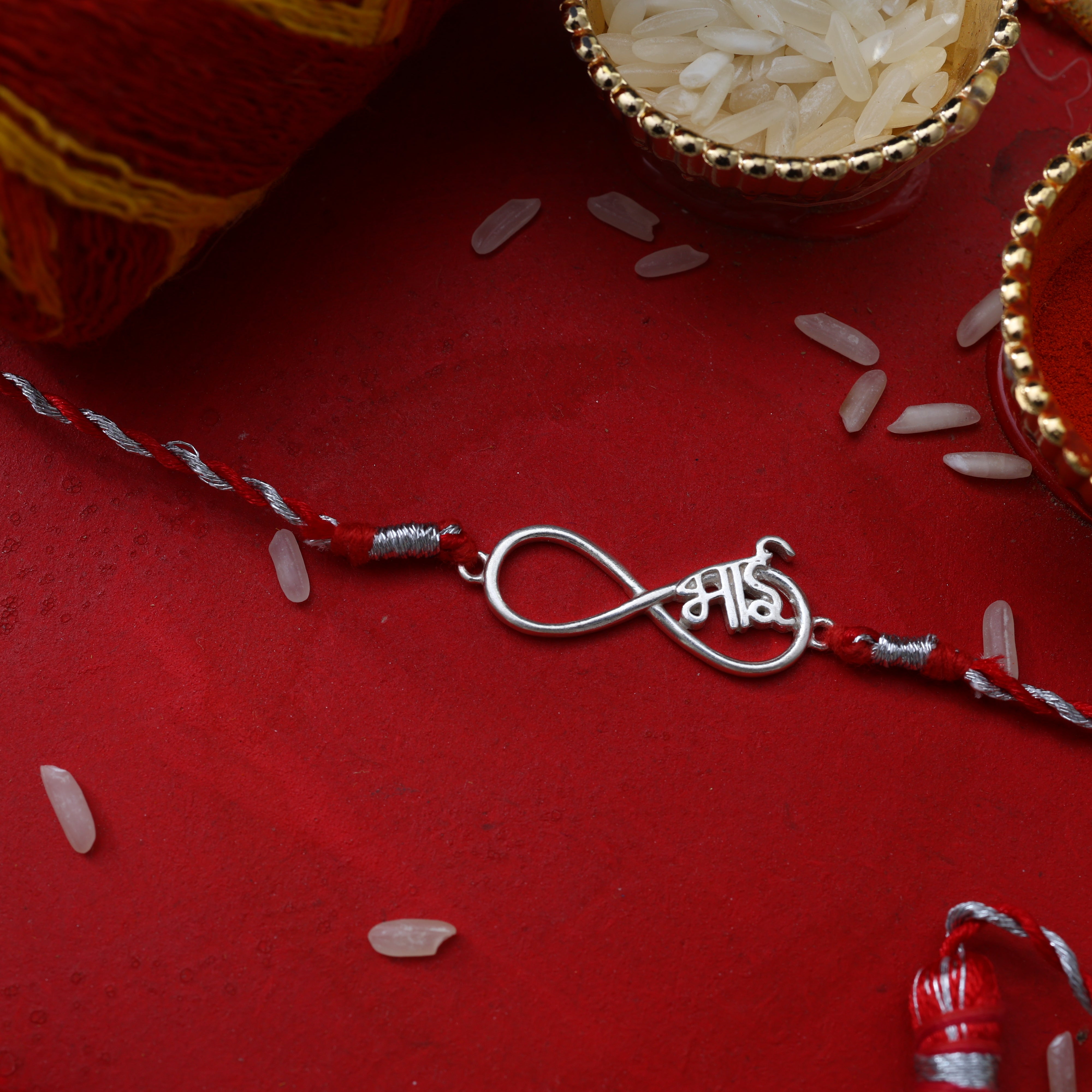 Bhai Infinity 925 Silver Rakhi with Red Thread for Brother