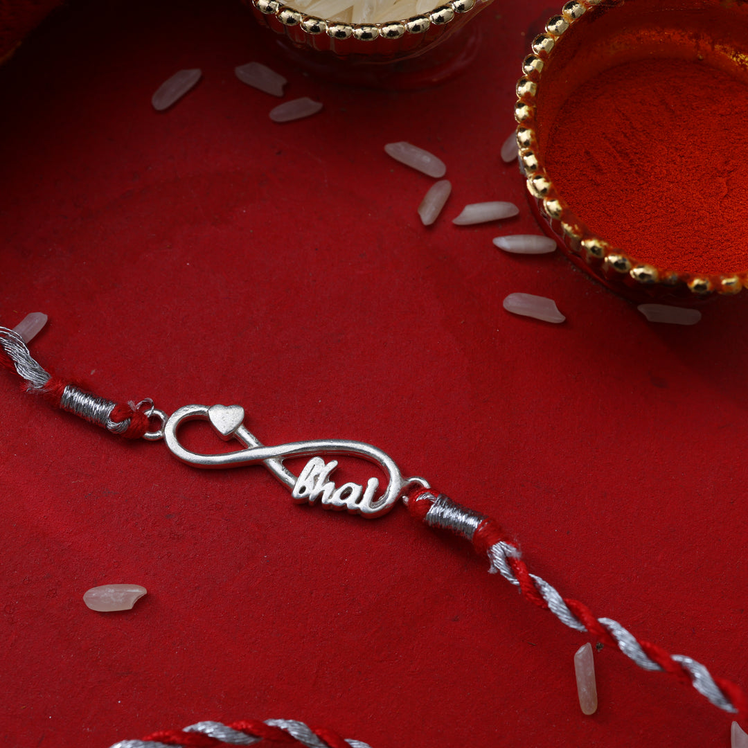 Infinity Bhai 925 Silver Rakhi for Brother with Red Thread Tassel