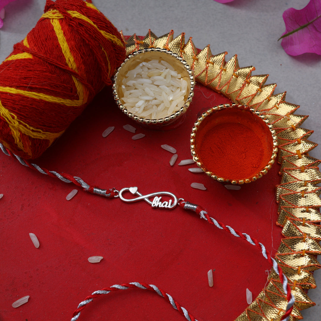 Infinity Bhai 925 Silver Rakhi for Brother with Red Thread Tassel