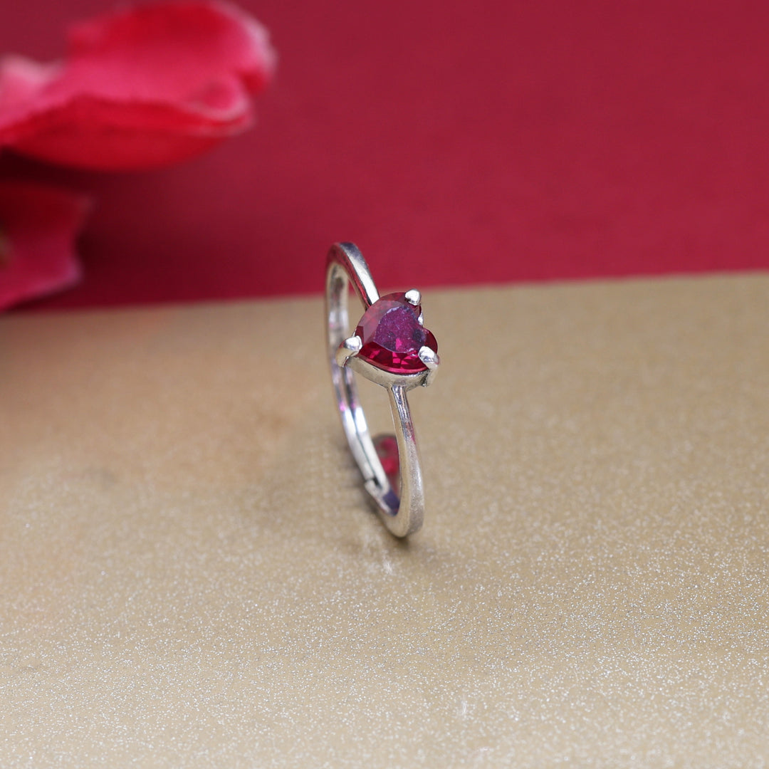 Anillo de plata con rubí en forma de corazón para mujer | Joyería de regalo