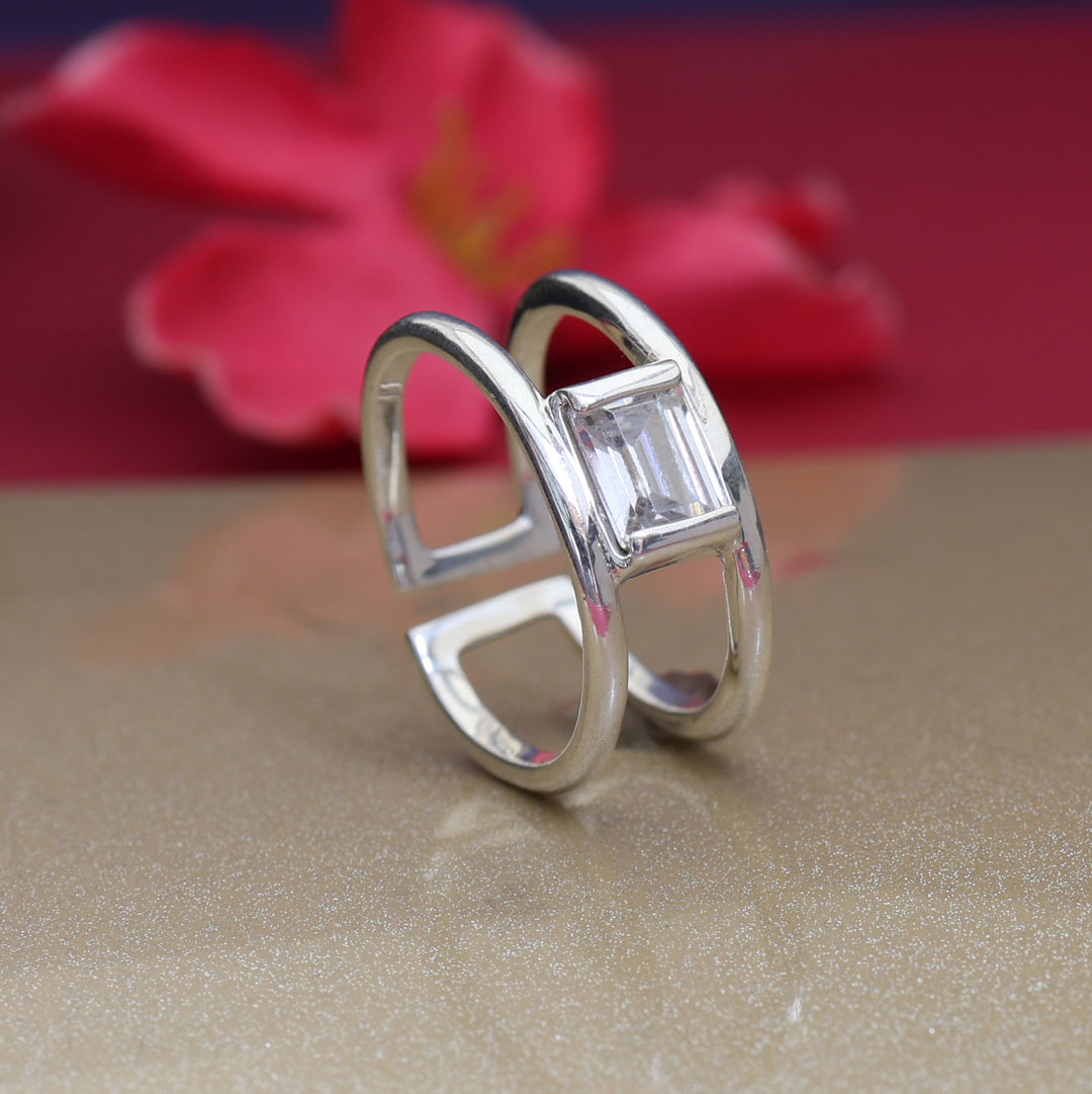 Anillo de plata 925 con circonita cúbica para mujer | Anillo ajustable | Acabado pulido