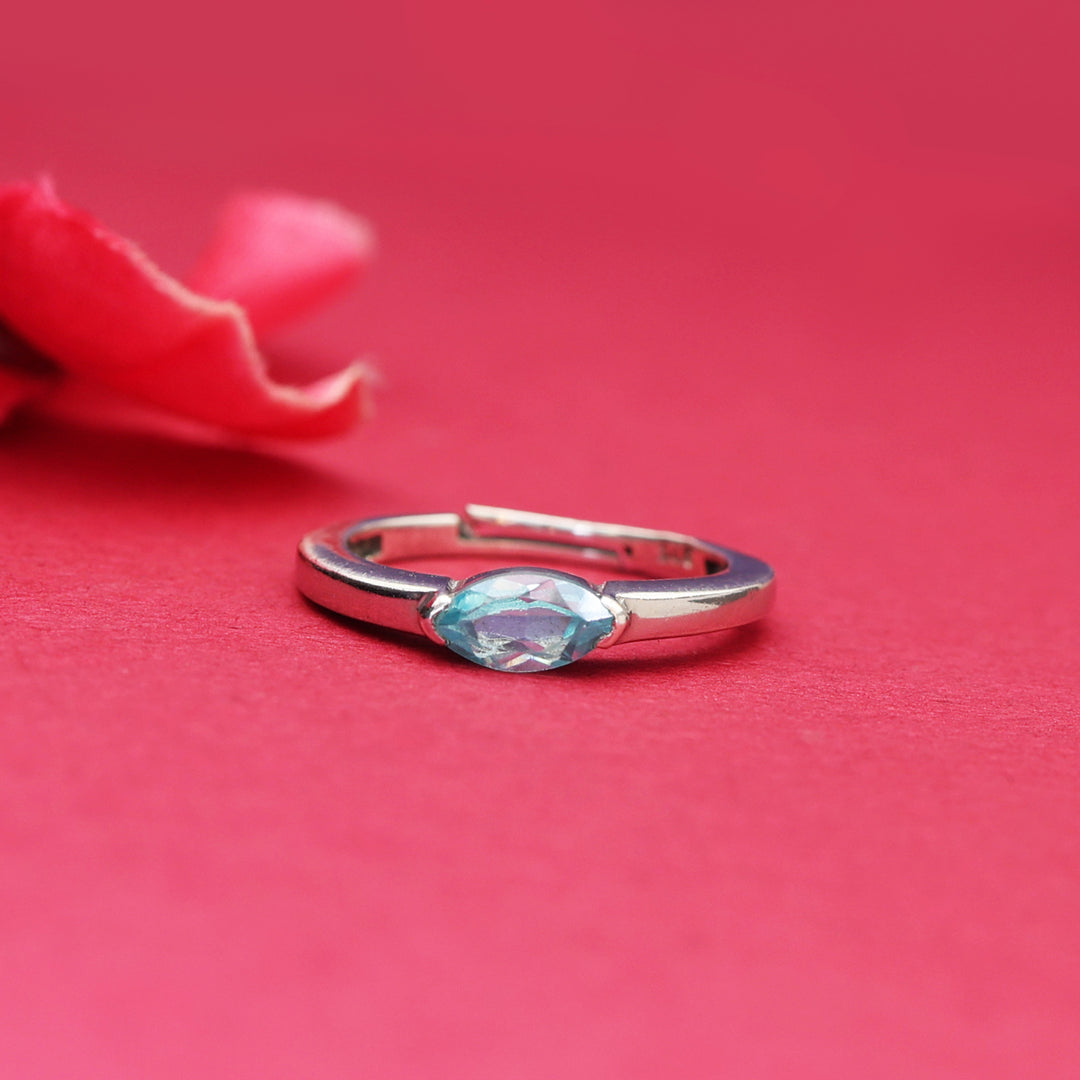 Anillo de topacio azul en plata 925 para mujer | Joyería ajustable