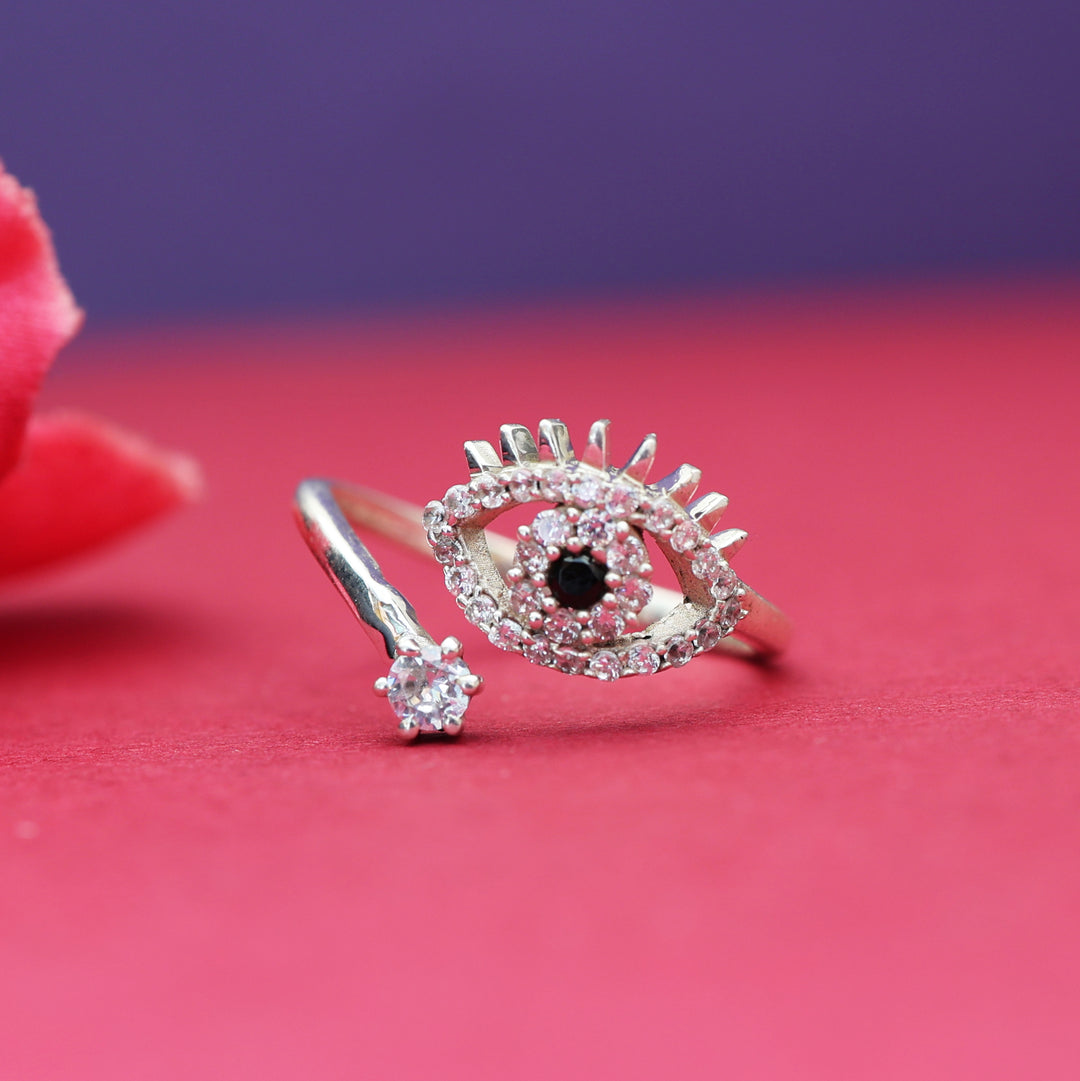 925 Silver Cubic Zirconia Evil Eye Ring | Adjustable for Women