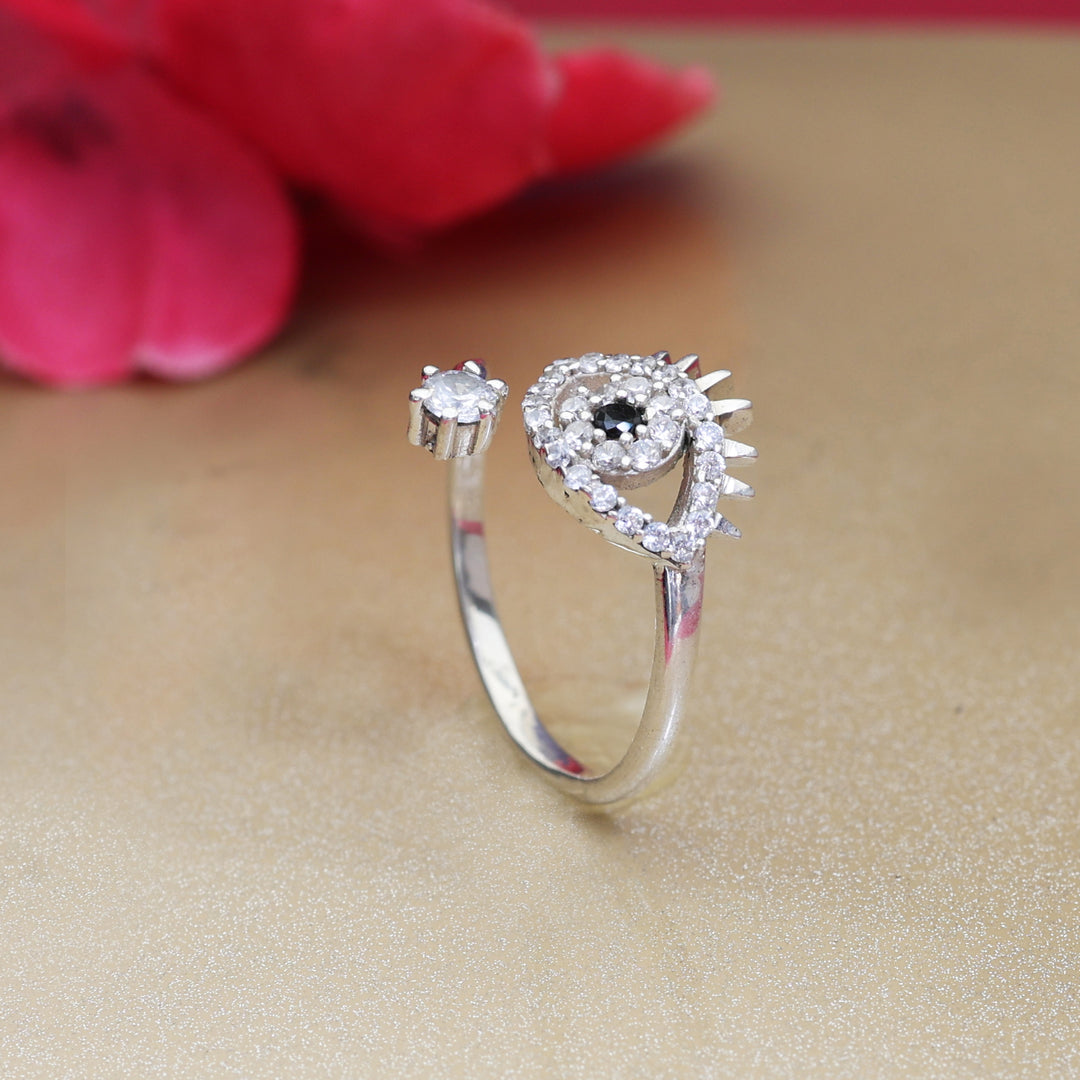 925 Silver Cubic Zirconia Evil Eye Ring | Adjustable for Women