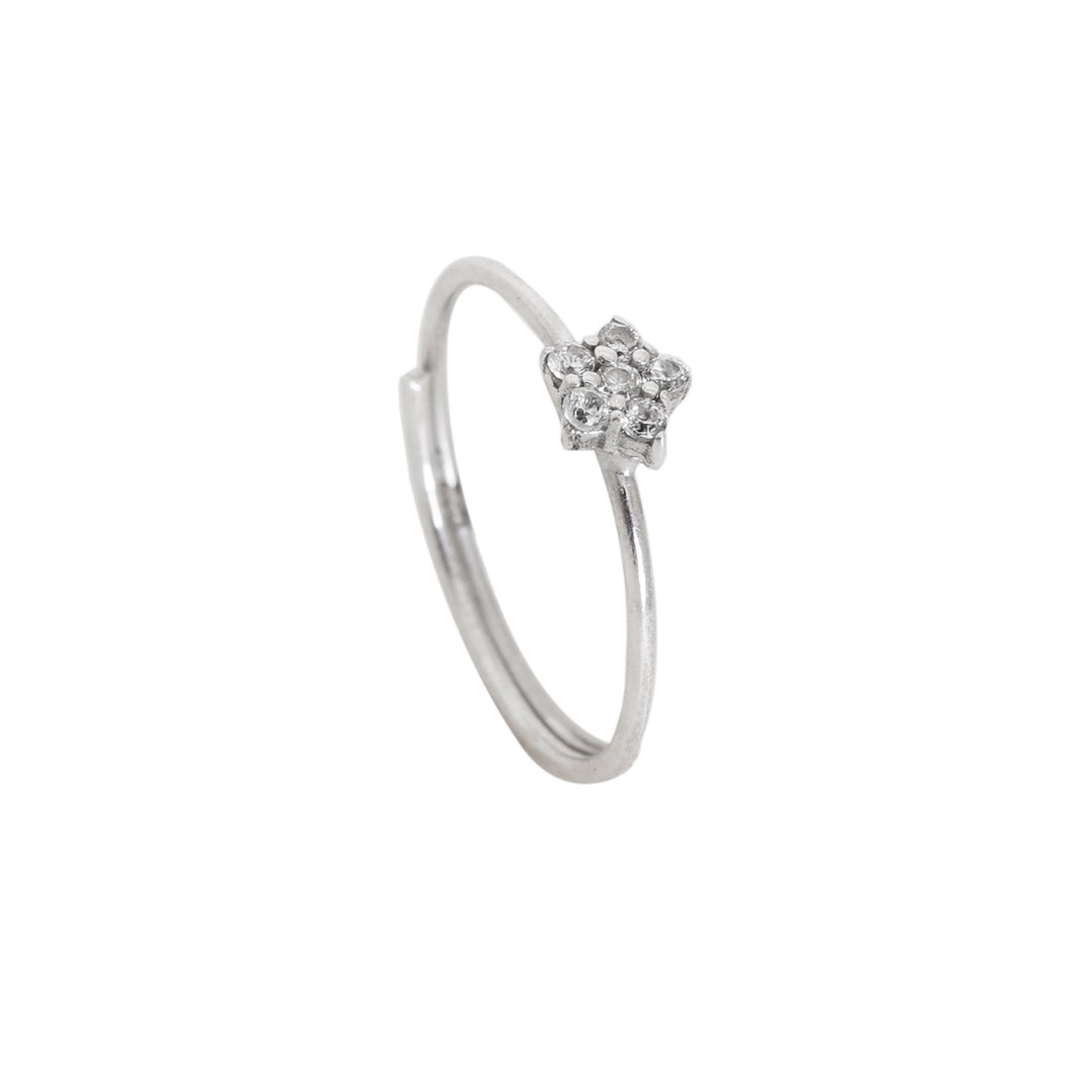 925 Silver Flower Nose Ring with Cubic Zirconia | Piercing Jewelry