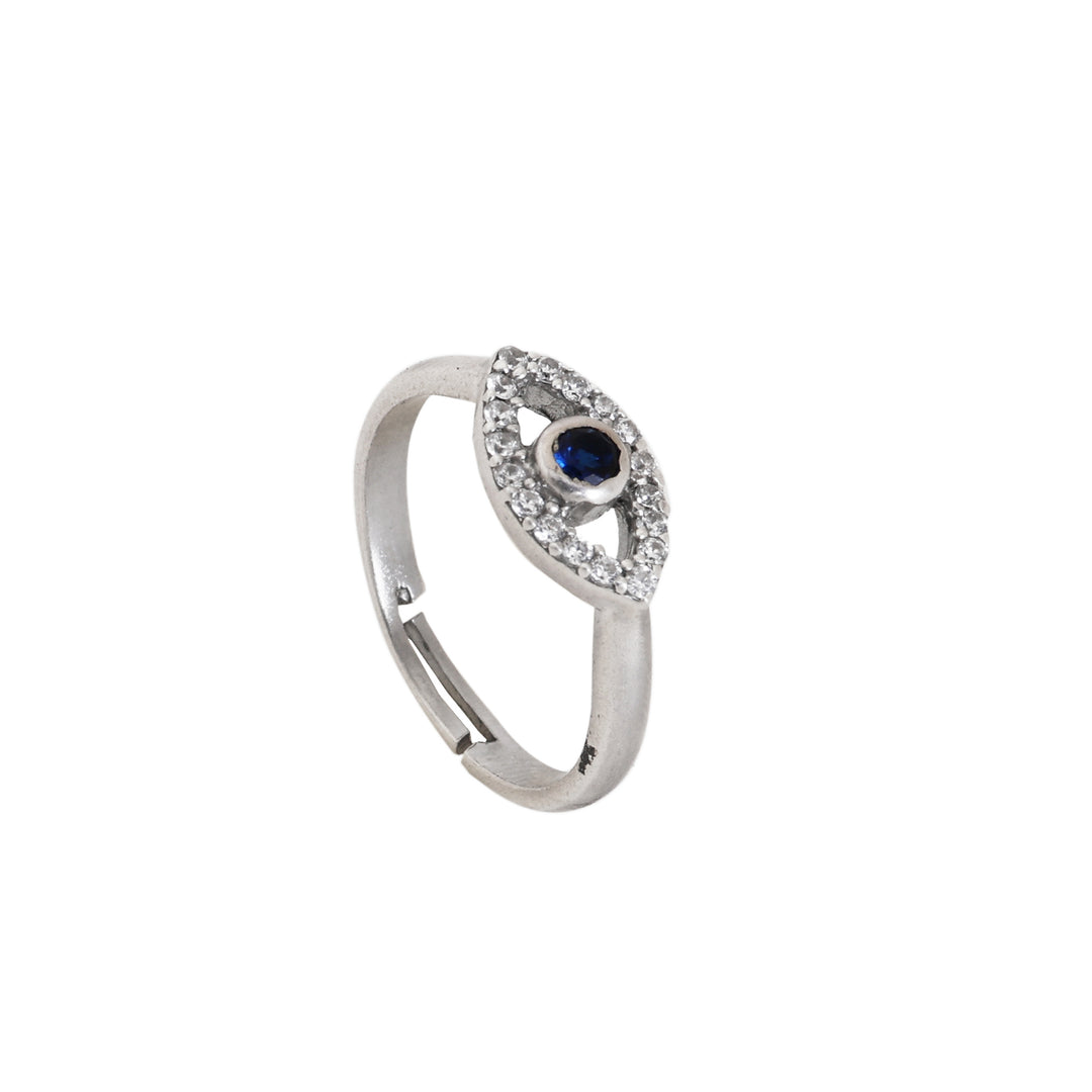 925 Silver Evil Eye Ring with Blue Gemstone for Women