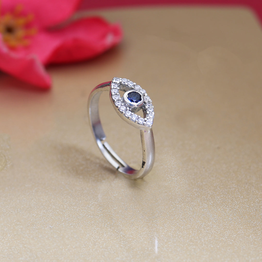 925 Silver Evil Eye Ring with Blue Gemstone for Women