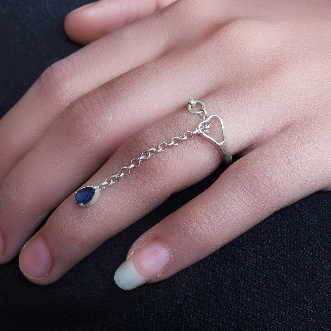 925 Silver Blue Gemstone Dangle Ring for Women | Gift Idea