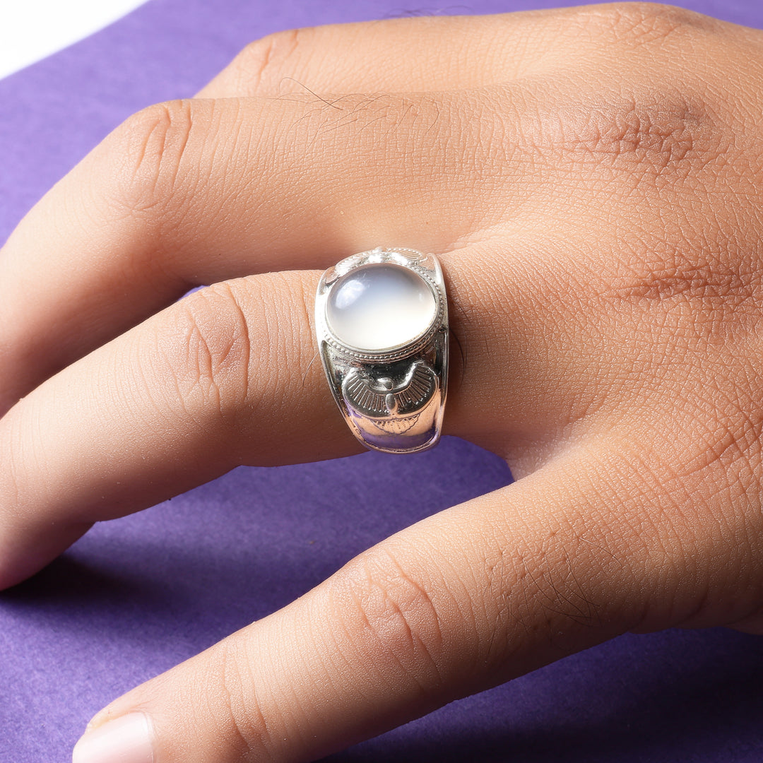 Anillo ajustable de plata con piedra preciosa ovalada para mujer | Joyería de regalo