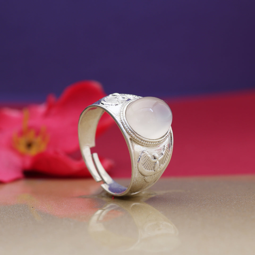 Anillo ajustable de plata con piedra preciosa ovalada para mujer | Joyería de regalo