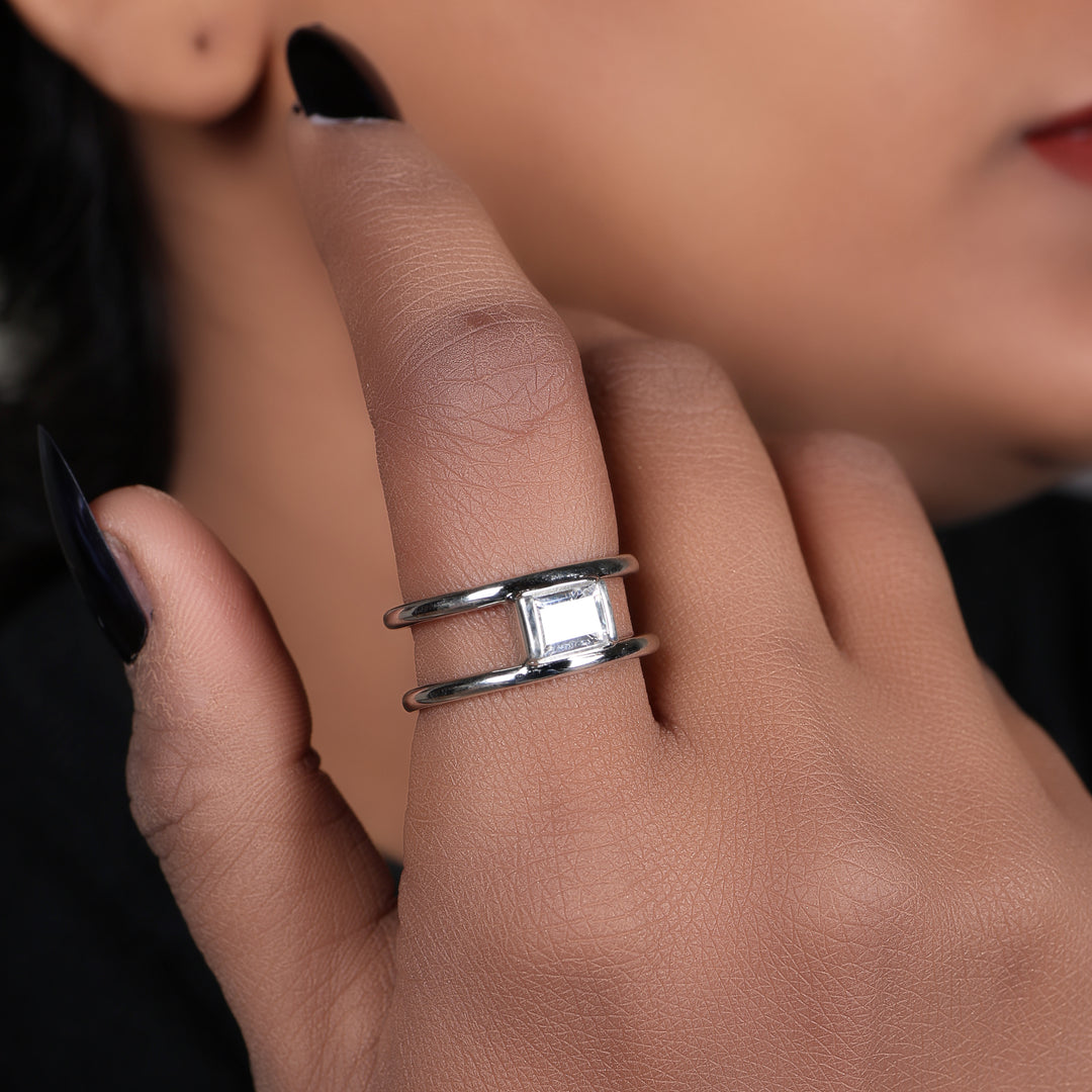 925 Silver Baguette Stone Ring for Women | Adjustable Jewelry