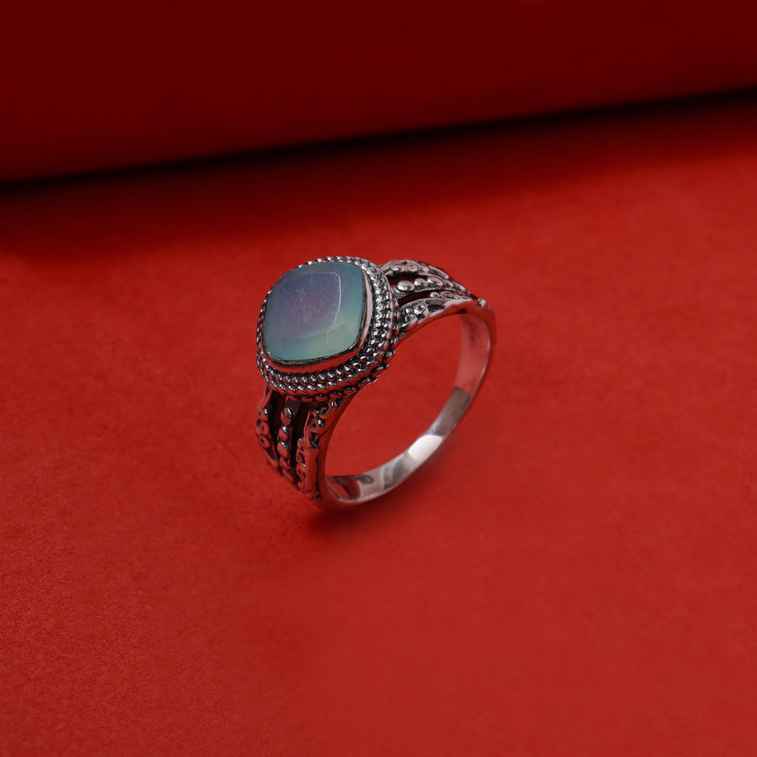 925 Silver Chalcedony Ring for Women | Square Stone Jewelry