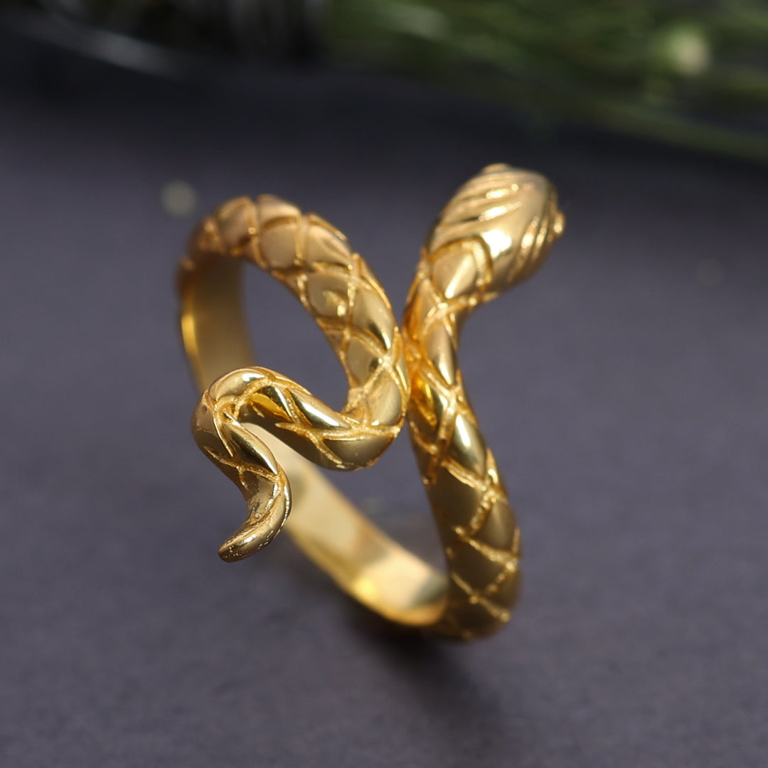 Gold Plated Snake Wrap Ring | Adjustable Coiled Serpent Jewelry for Women