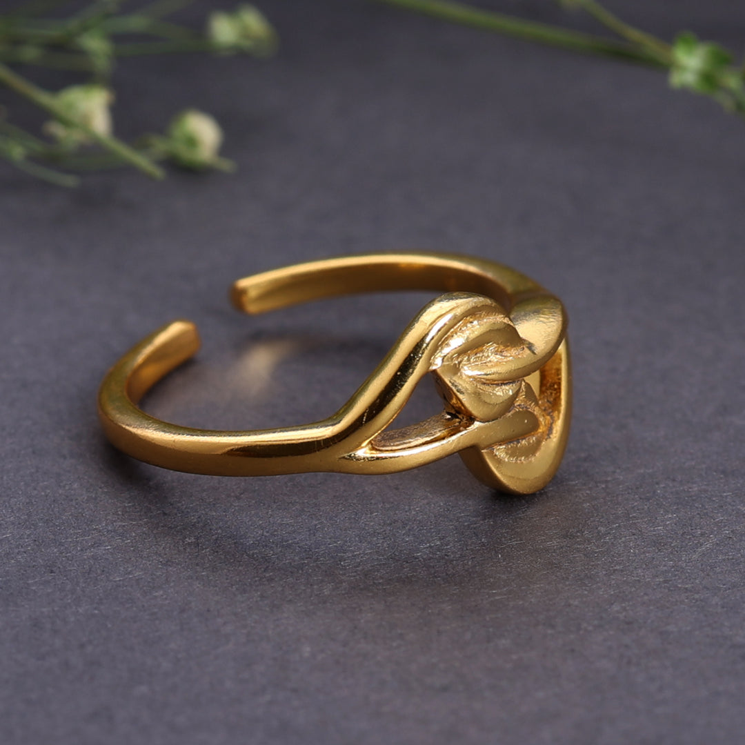 Gold Plated Open Ring with Intertwined Leaf Motif for Women