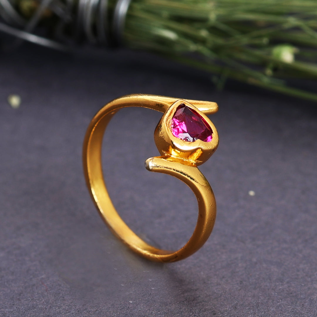 Gold-Plated Adjustable Ring with Pear Ruby Stone for Women