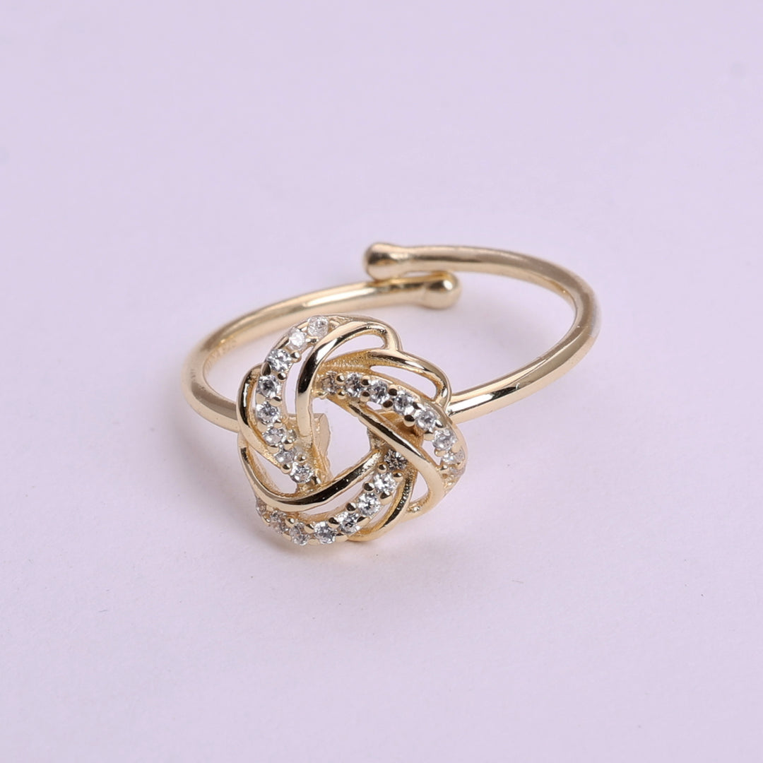 Gold Plated Adjustable Knot Ring with Cubic Zirconia Stones