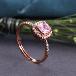 将图像加载到图库查看器中， Rose Gold Plated Adjustable Ring with Pink Cushion Cut Stone and Halo
