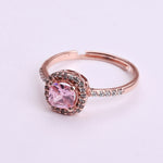 将图像加载到图库查看器中， Rose Gold Plated Adjustable Ring with Pink Cushion Cut Stone and Halo
