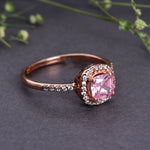 将图像加载到图库查看器中， Rose Gold Plated Adjustable Ring with Pink Cushion Cut Stone and Halo
