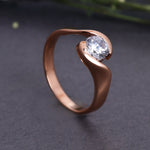 将图像加载到图库查看器中， Rose Gold Plated Solitaire Ring with White Cubic Zirconia Stone for Women
