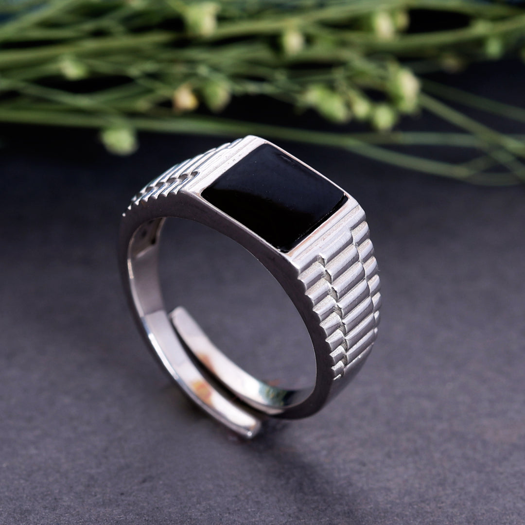 925 Sterling Silver Adjustable Ring with Black Onyx Gemstone