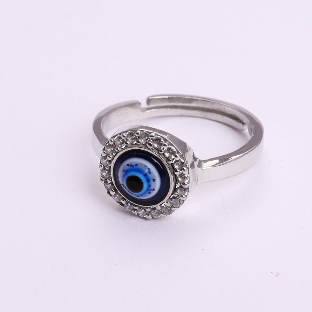 Sterling Silver Adjustable Evil Eye Ring with CZ Accents for Women