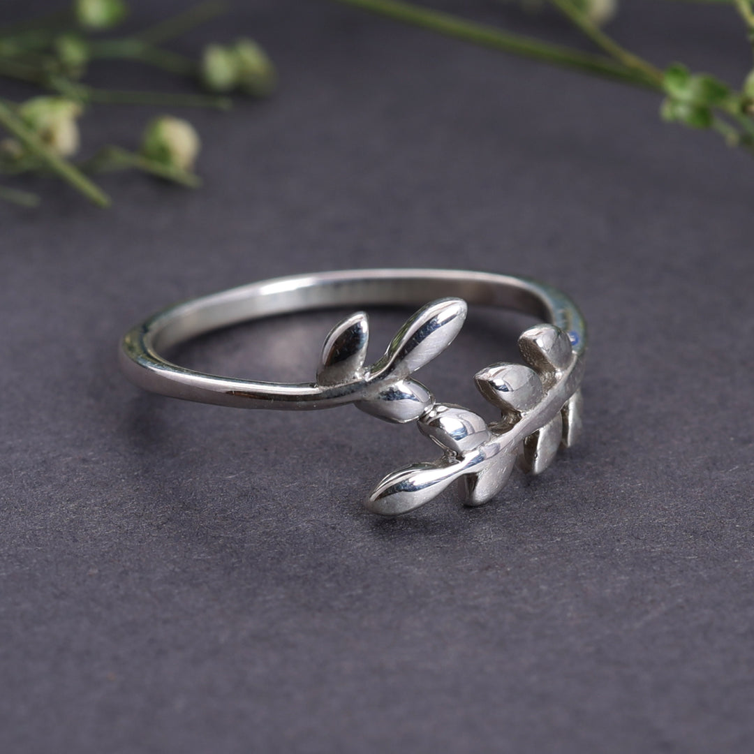 925 Sterling Silver Olive Branch Wrap Ring for Women | Minimalist Band