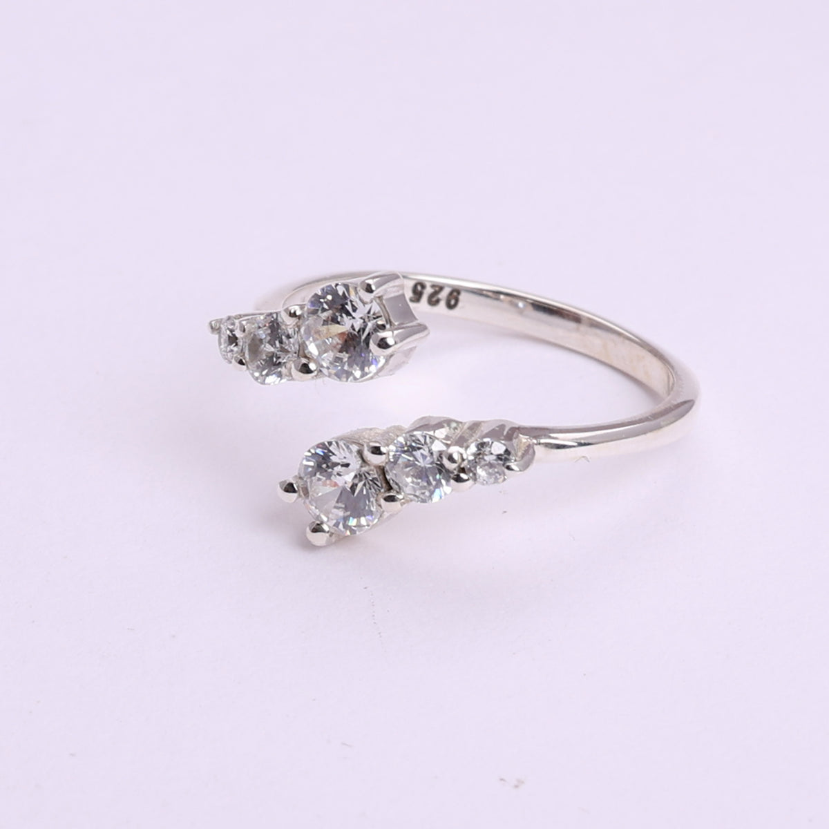 925 sterling silver open wrap ring with cz stones | adjustable band