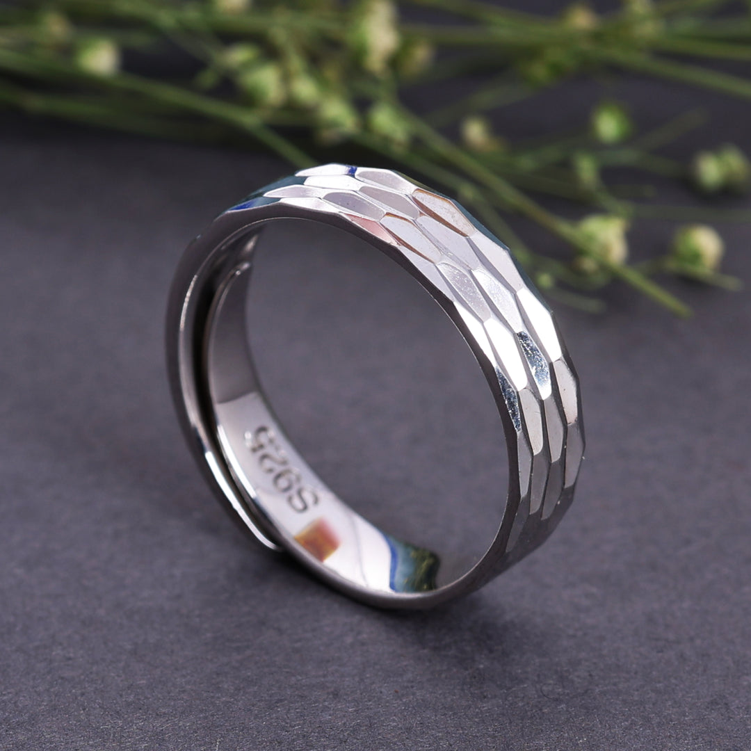 925 Sterling Silver Hammered Band Ring | Modern Geometric Design
