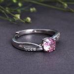 Load image into Gallery viewer, 925 Sterling Silver Adjustable Ring with Pink Solitaire Cubic Zirconia
