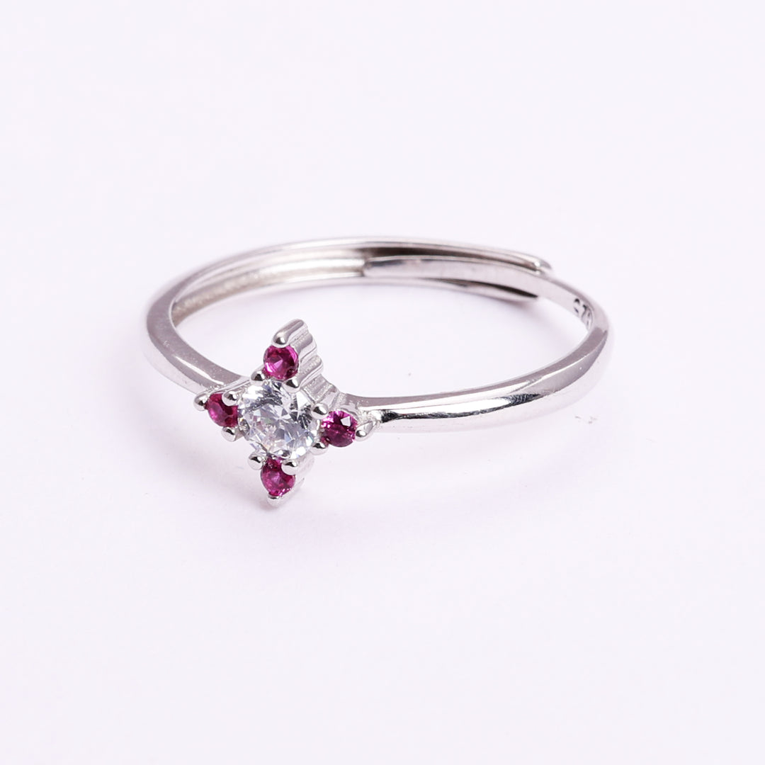 925 Sterling Silver Adjustable Ring with White & Pink CZ Stones