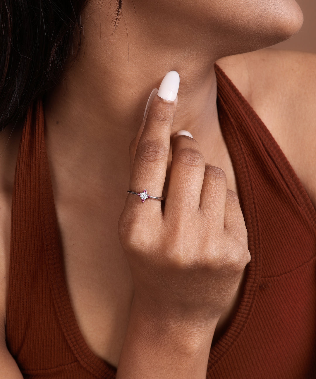 925 Sterling Silver Adjustable Ring with White & Pink CZ Stones