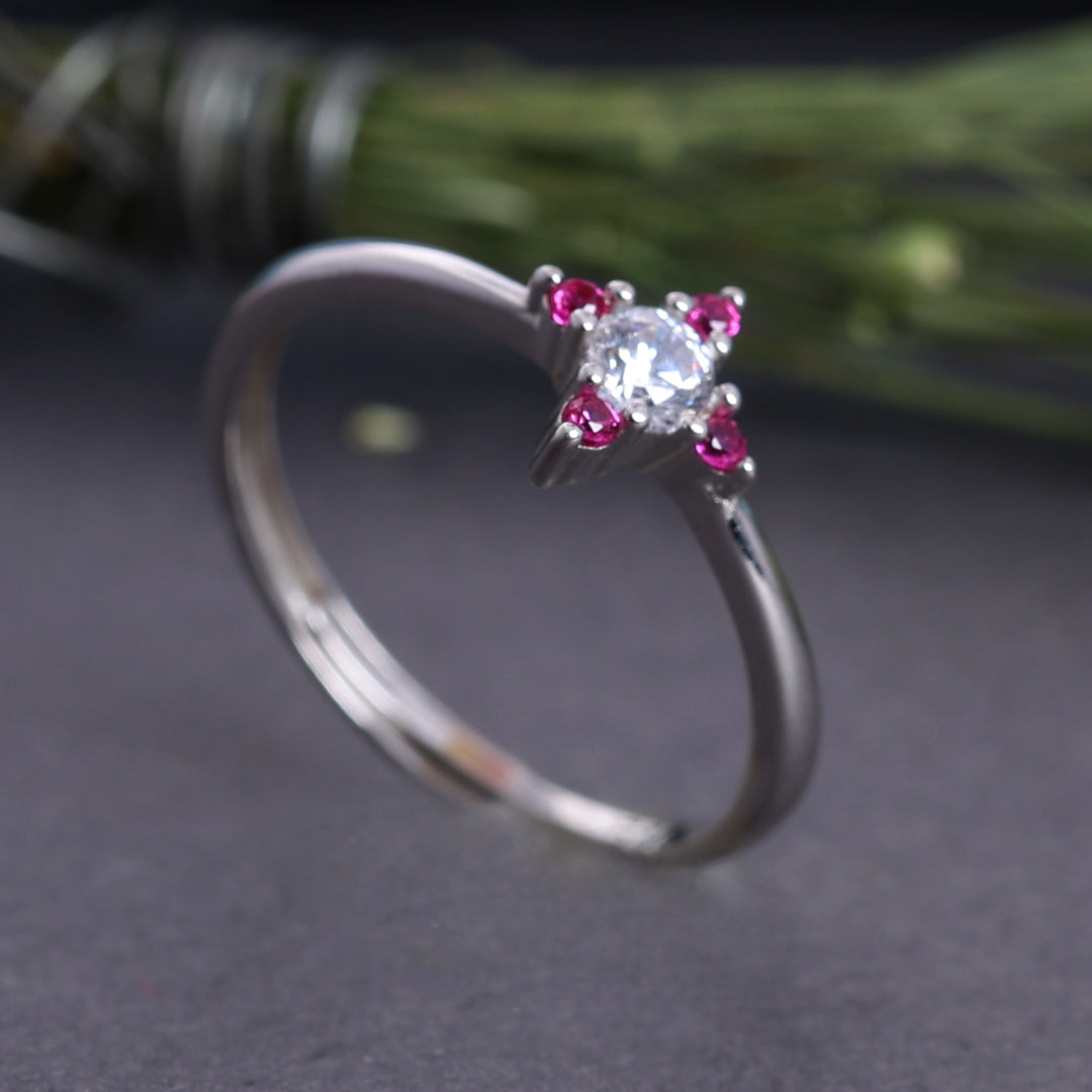 925 Sterling Silver Adjustable Ring with White & Pink CZ Stones