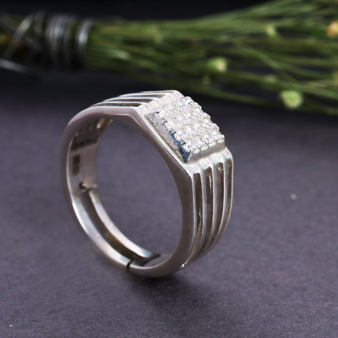 925 Sterling Silver Men's Diamond Cluster Ring | Modern Band Style