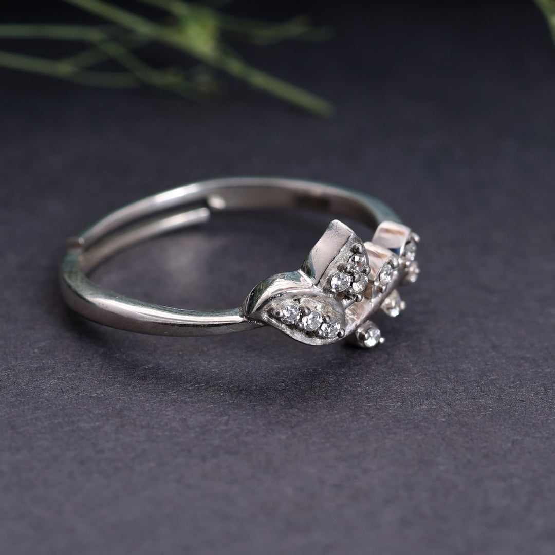 925 Sterling Silver Adjustable Open Ring with Cubic Zirconia Accents