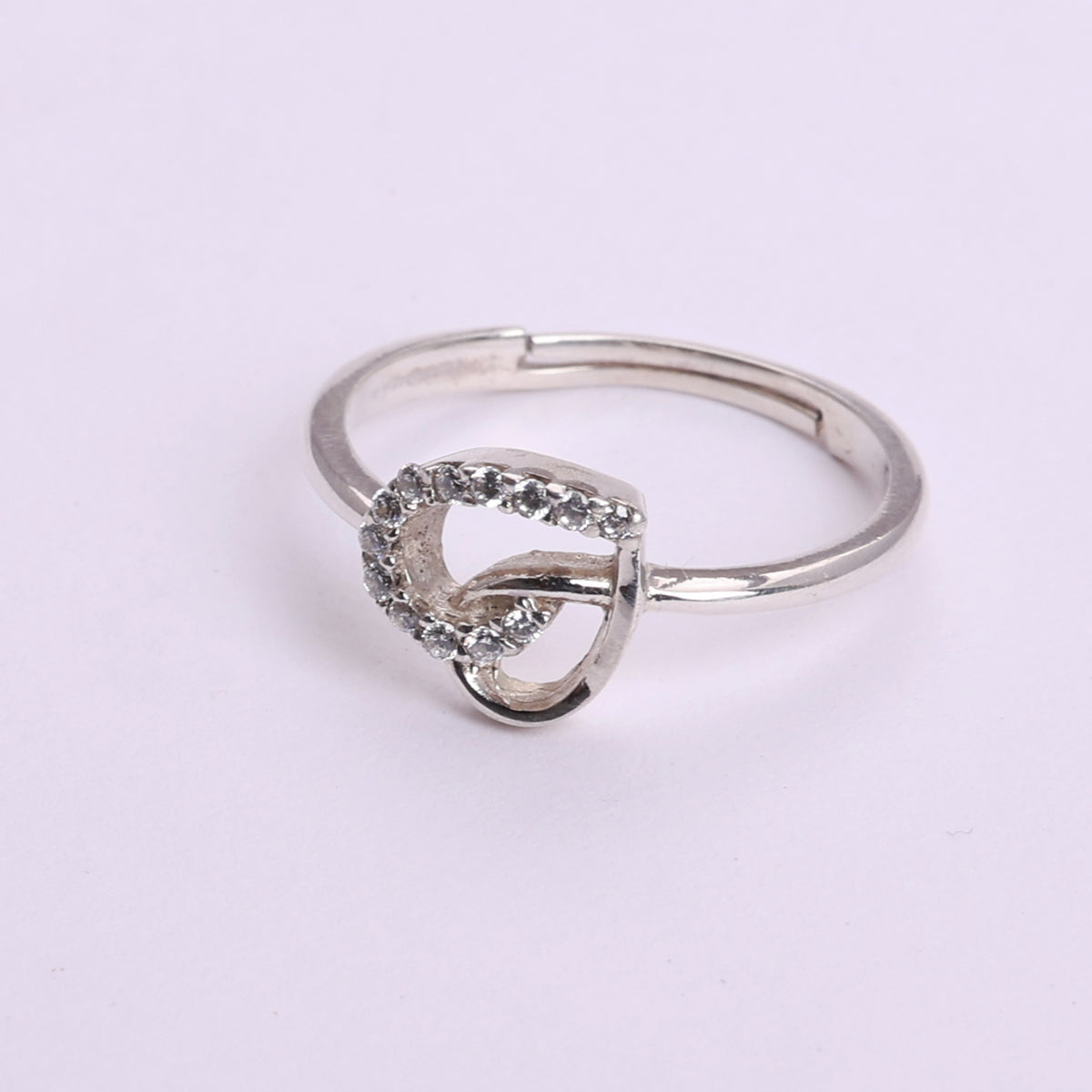 925 sterling silver adjustable ring with clear cz accent stones