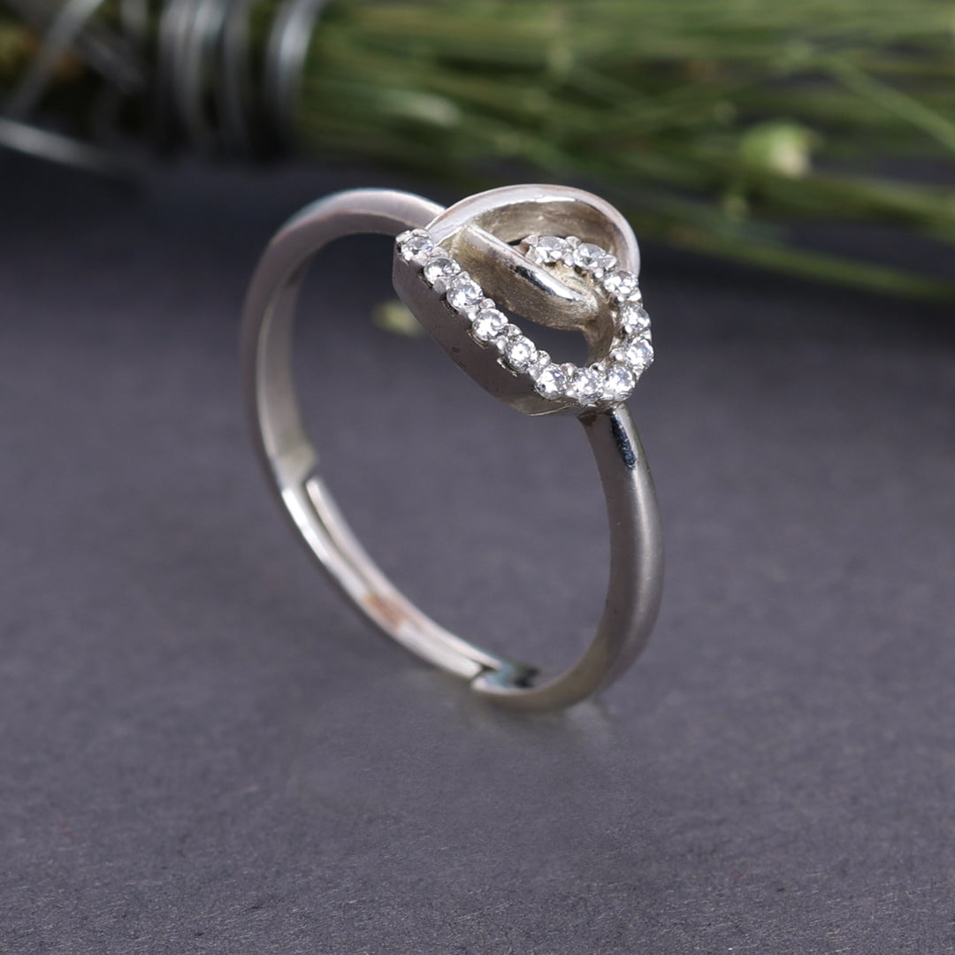 925 Sterling Silver Adjustable Ring with Clear CZ Accent Stones