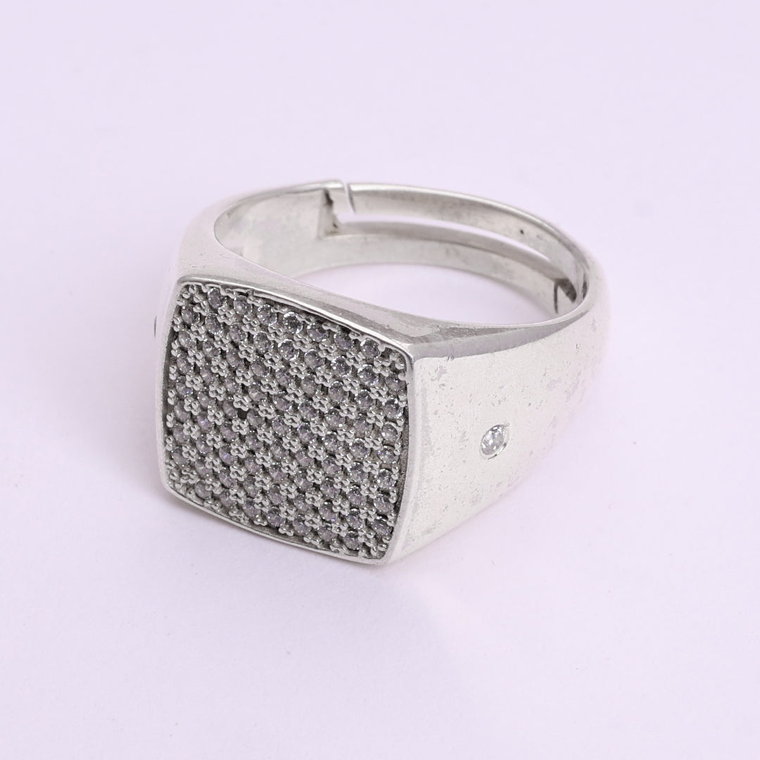 925 Sterling Silver Pave Cubic Zirconia Signet Ring for Men