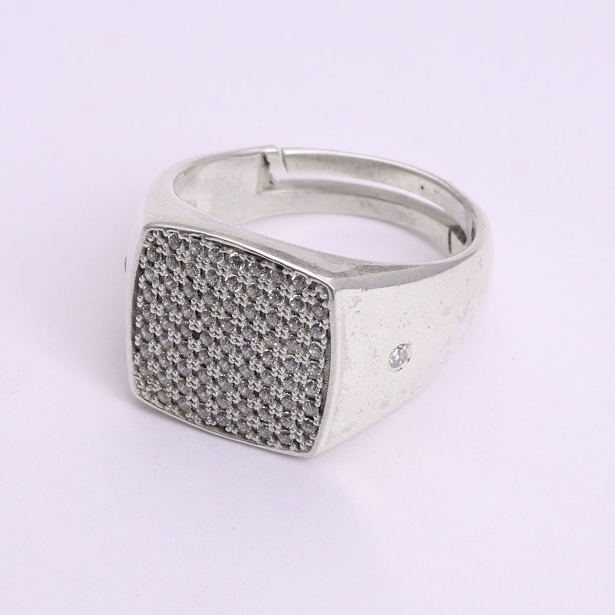 925 sterling silver pave cubic zirconia signet ring for men
