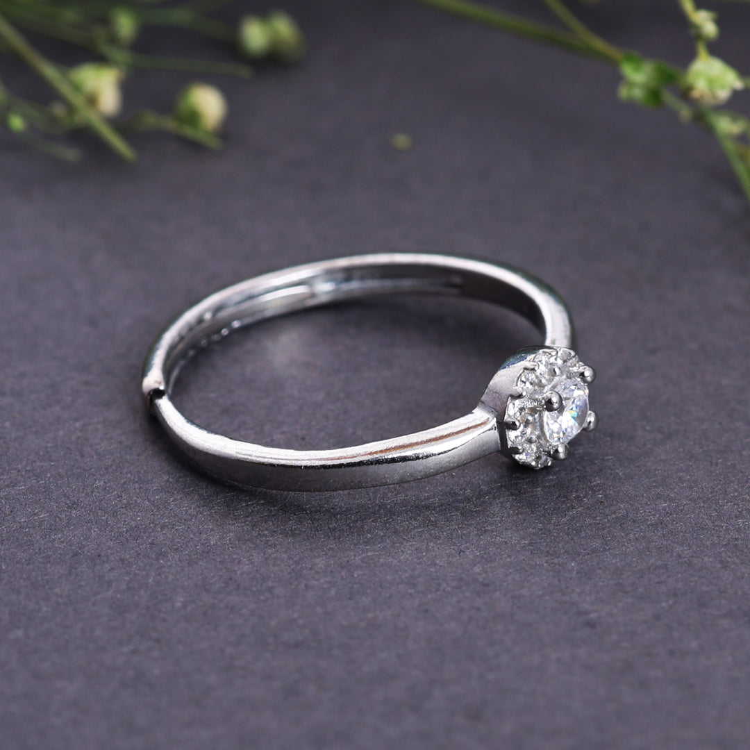 925 Sterling Silver Solitaire Cubic Zirconia Adjustable Ring for Women