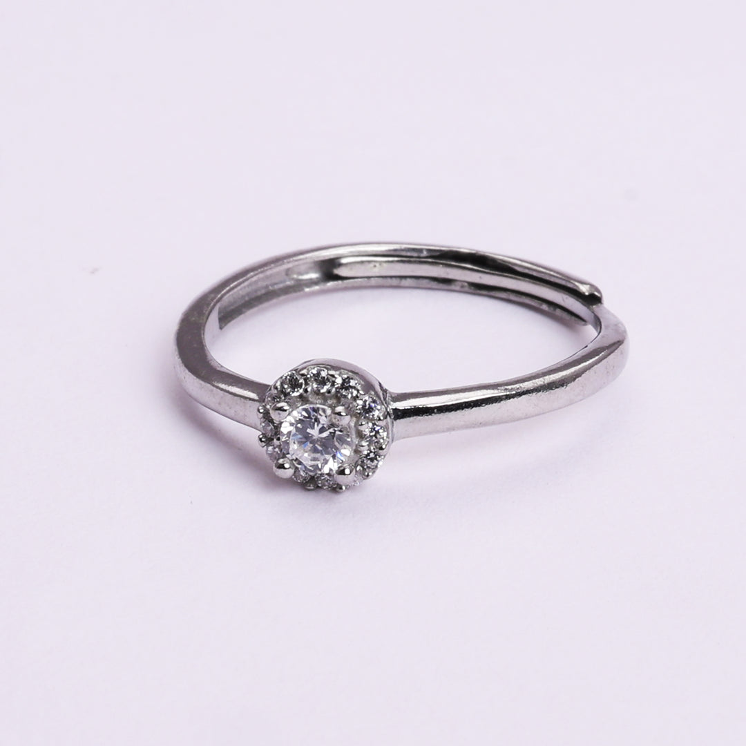 925 Sterling Silver Solitaire Cubic Zirconia Adjustable Ring for Women
