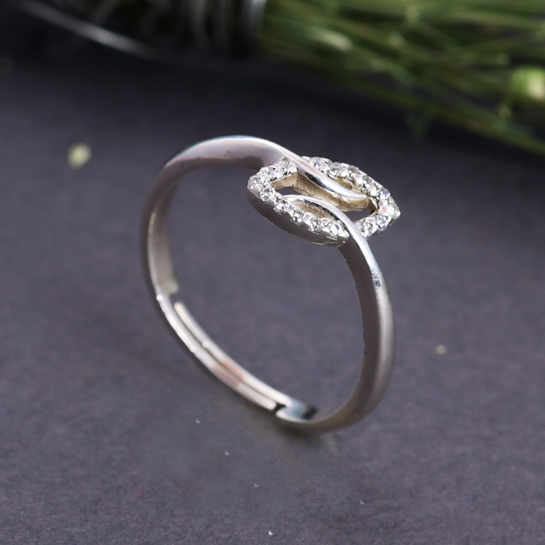 925 Sterling Silver Adjustable Open Ring with Pave Diamonds