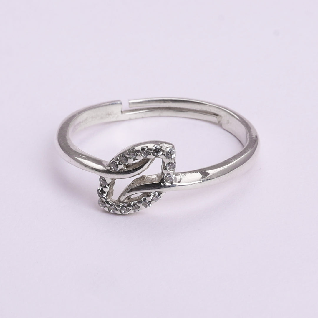 925 Sterling Silver Adjustable Open Ring with Pave Diamonds