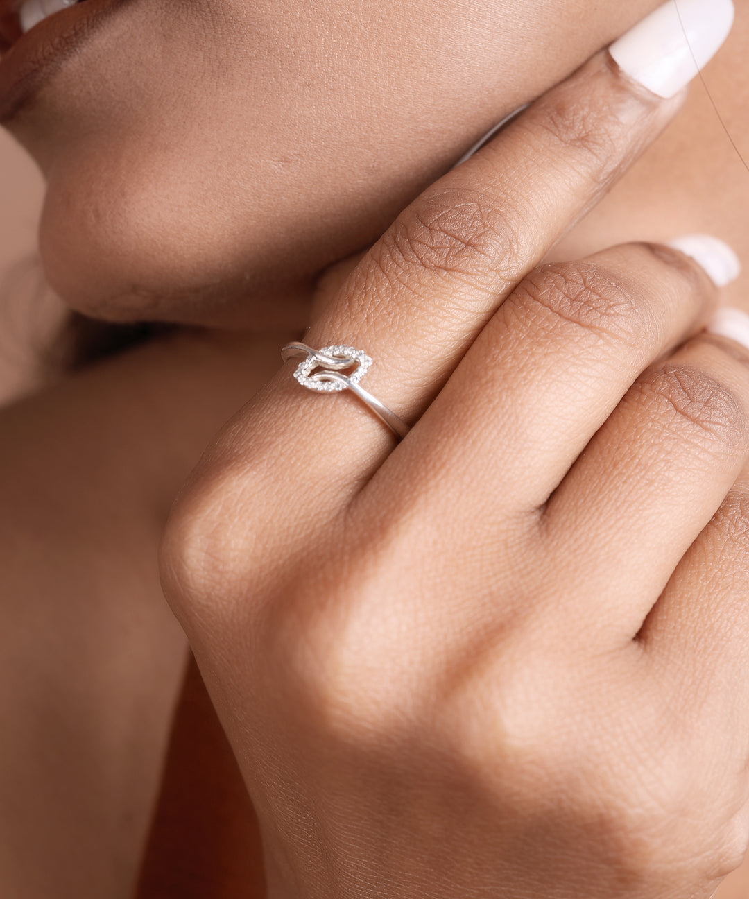 925 Sterling Silver Adjustable Open Ring with Pave Diamonds