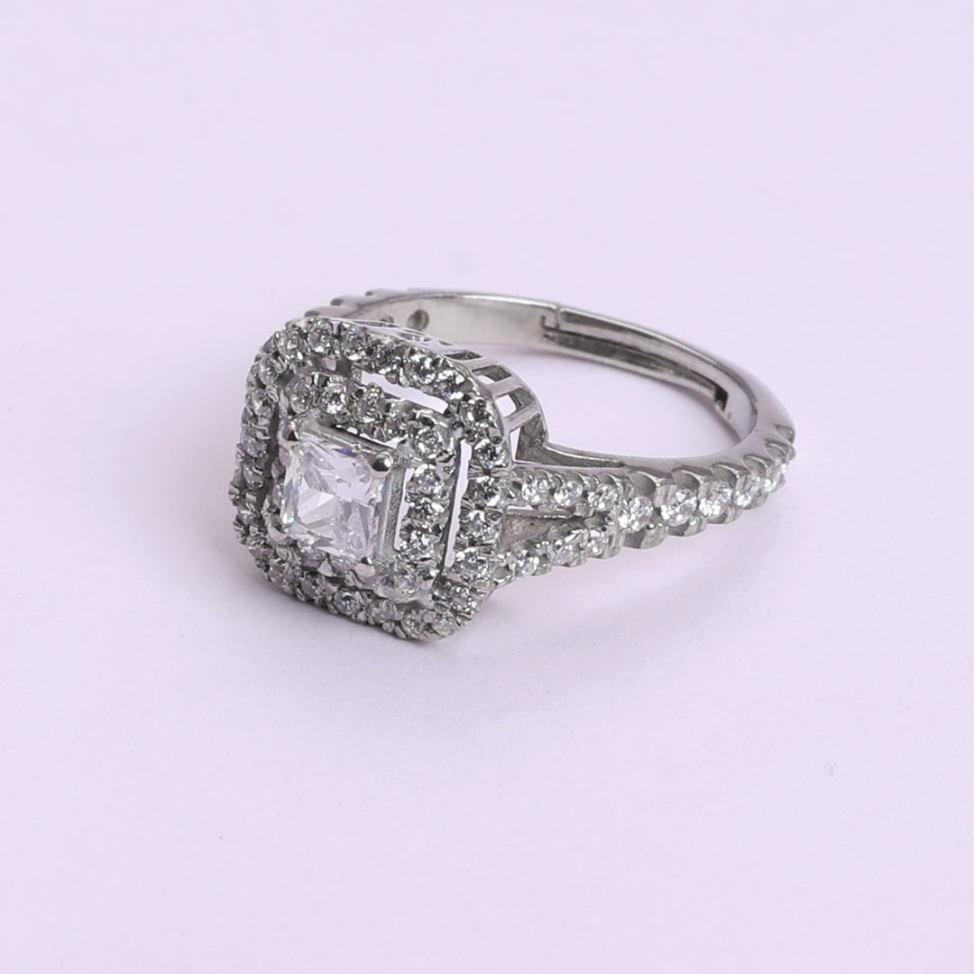 925 Sterling Silver Princess Cut Diamond Halo Engagement Ring