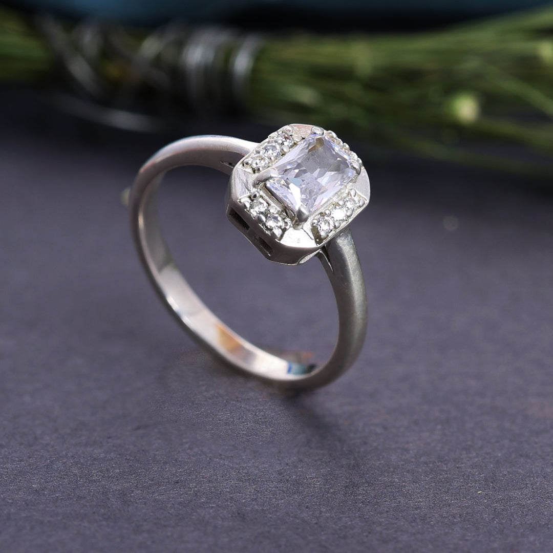 925 Sterling Silver Emerald Cut Solitaire Ring for Women